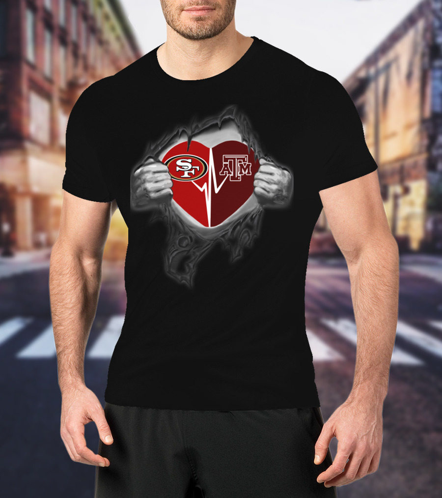Texas A&M Aggies San Francisco 49ers Heart Logo Fusion T-Shirt