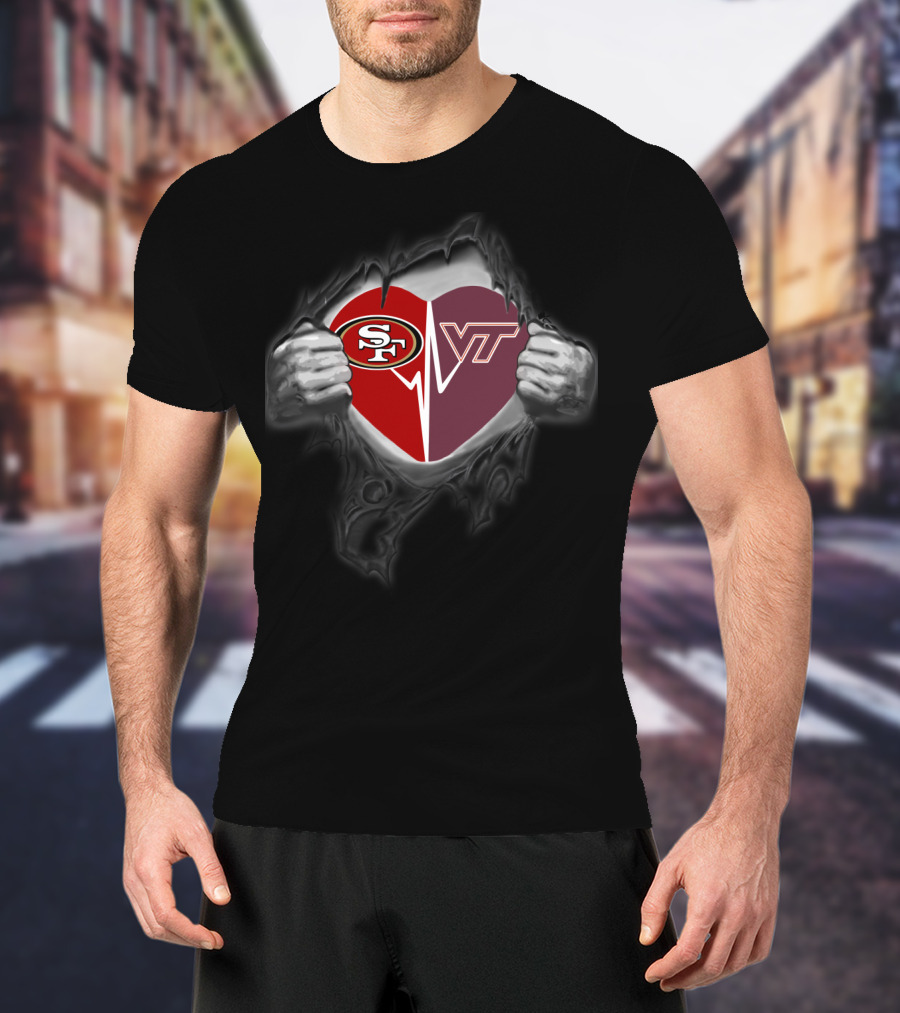 Virginia Tech Hokies Sf 49ers Heart Logo Fan Unity T-Shirt