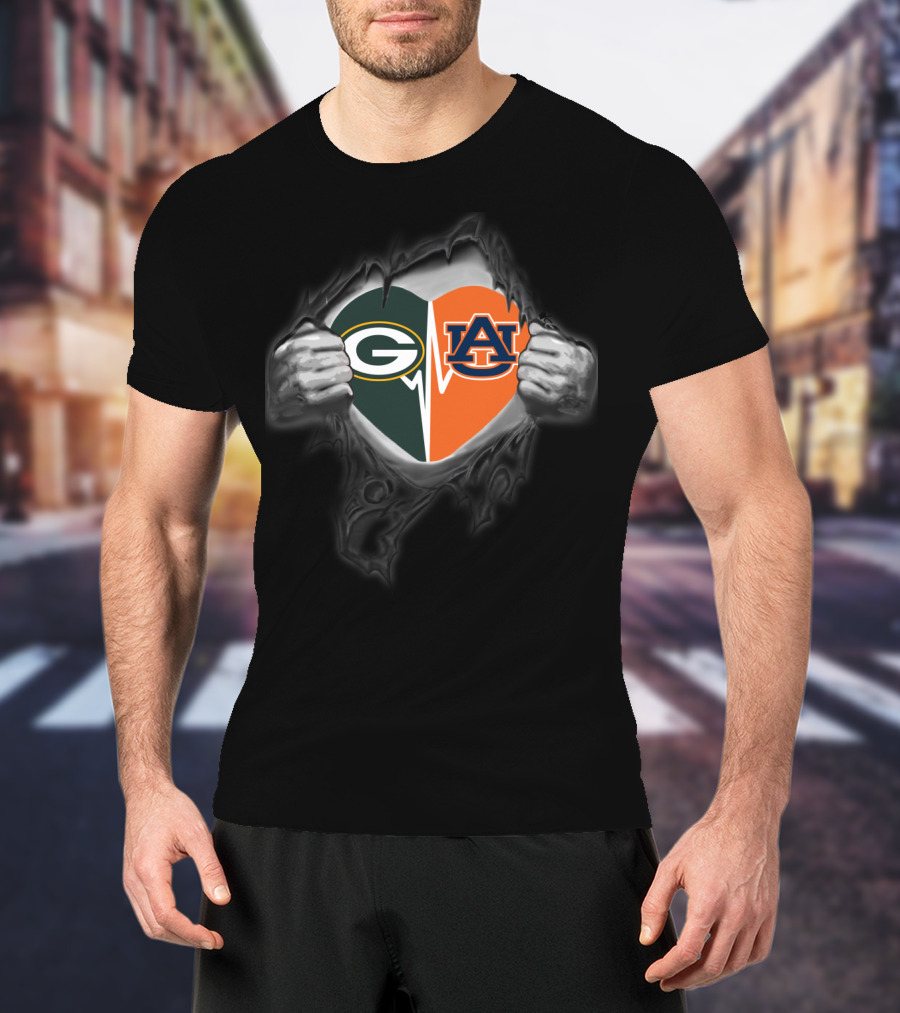 Green Bay Packers Auburn University Heart Logo Fusion T-Shirt