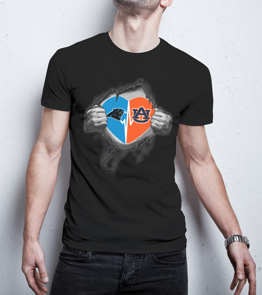 Carolina Panthers Auburn Tigers Heart Logo Combo T-Shirt