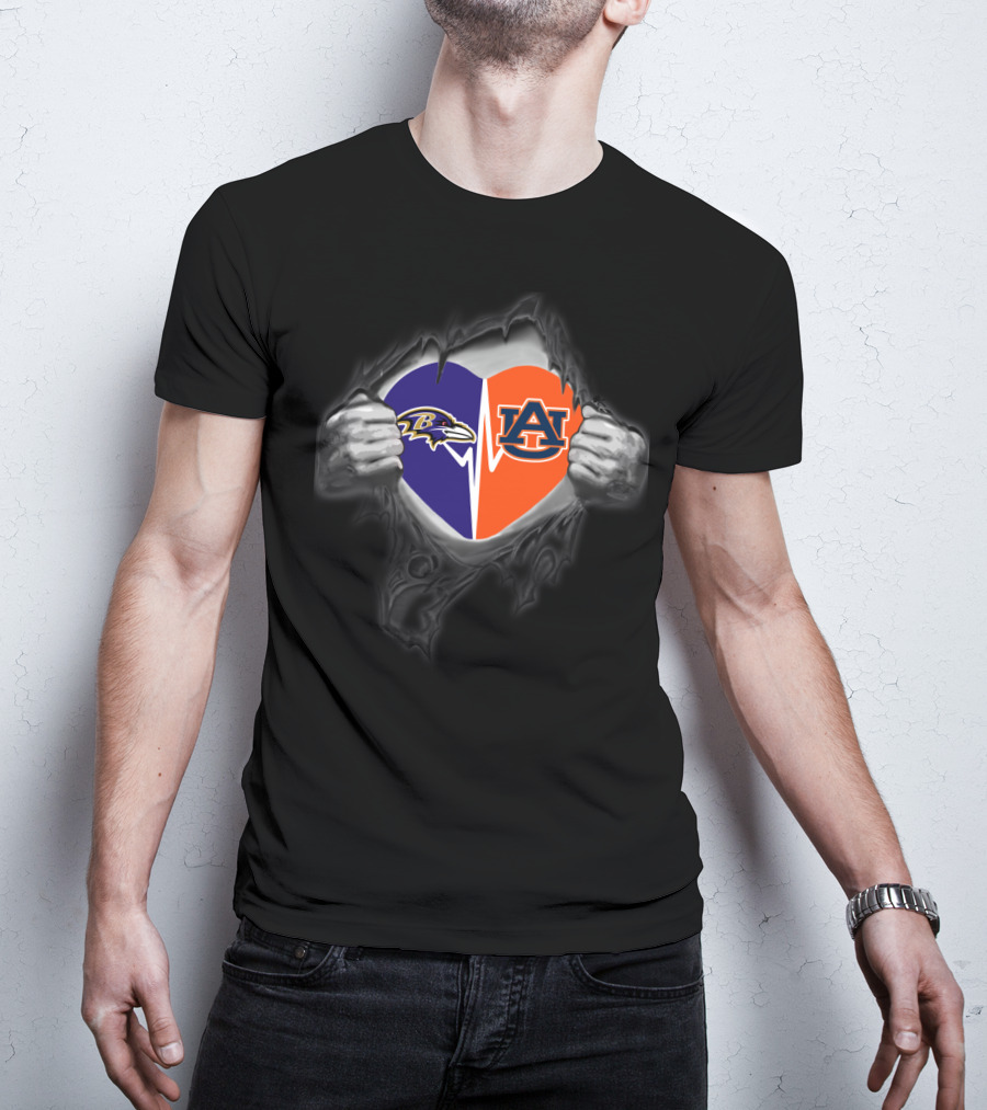Baltimore Ravens Auburn Tigers Heart T-Shirt