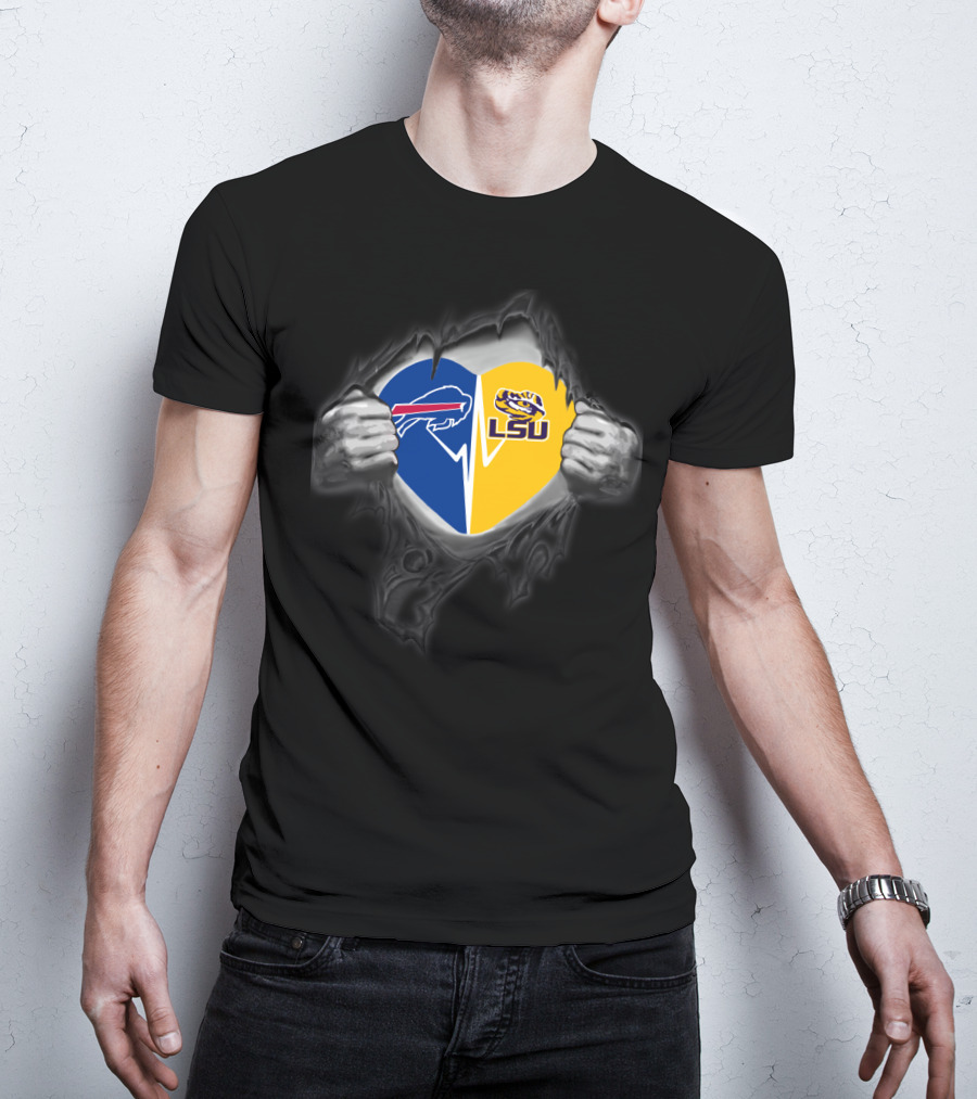Buffalo Bills Lsu Tigers Heart Torn Open T-Shirt