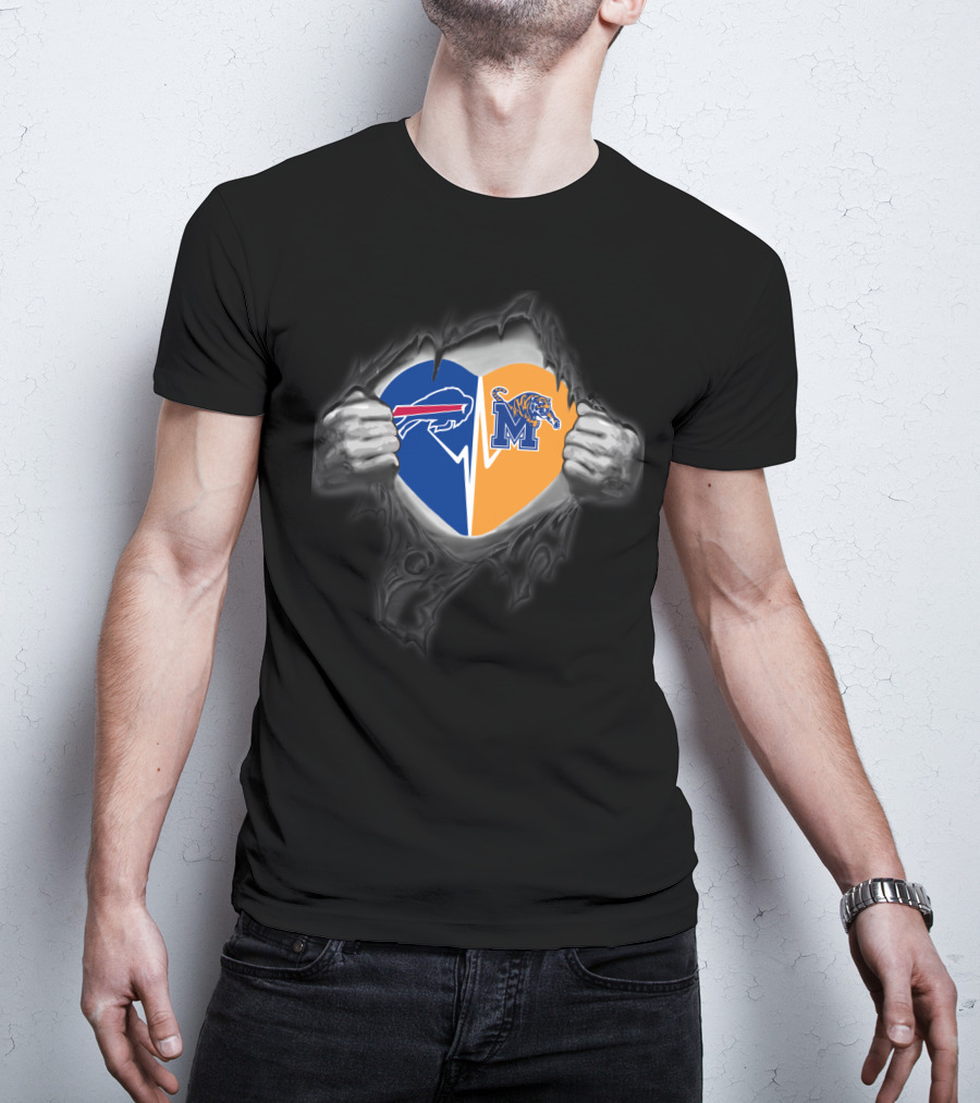 Buffalo Bills Heart Memphis Tigers Logo Fan Collaboration T-Shirt