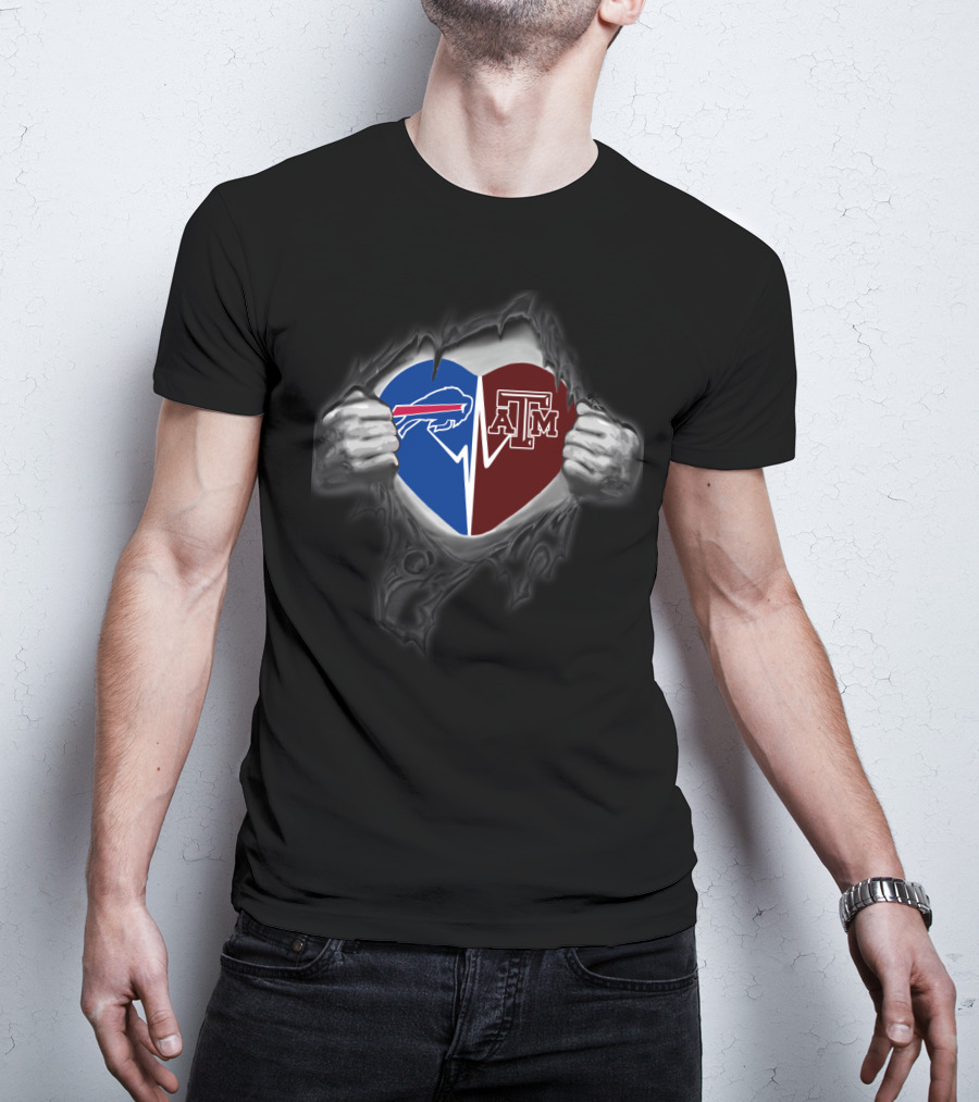 Buffalo Bills Texas A&M Aggies Heart Torn T-Shirt