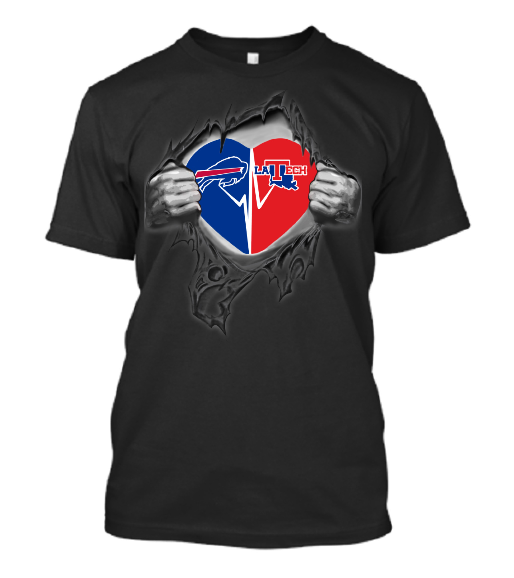 Buffalo Cowboys Louisiana Tech Bulldogs Heart Combo T-Shirt