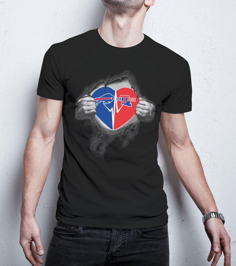 Buffalo Cowboys Louisiana Tech Bulldogs Heart Combo T-Shirt