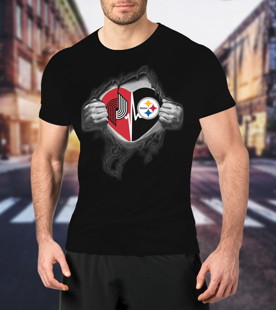 Portland Trail Blazers Pittsburgh Steelers Heart T-Shirt
