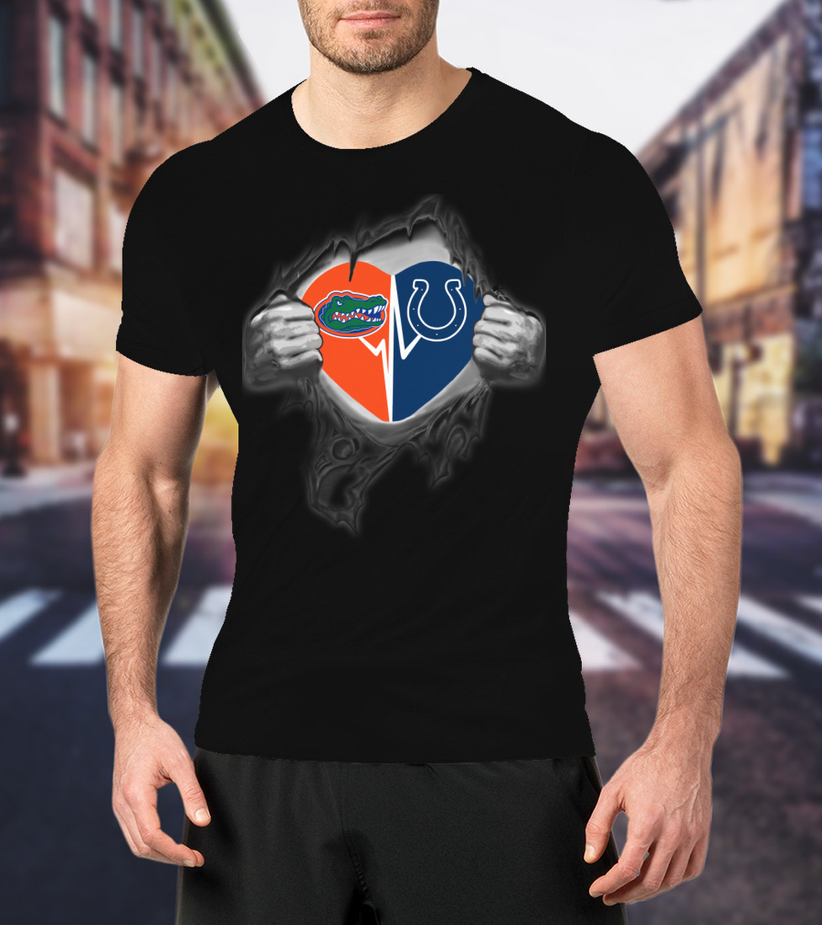Florida Gators And Indianapolis Colts Heart Logo Fusion T-Shirt