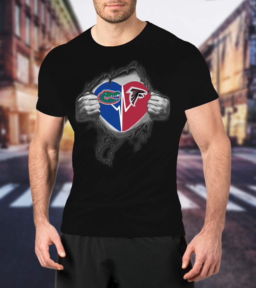 Atlanta Falcons Florida Gators Heart Split Allegiance T-Shirt