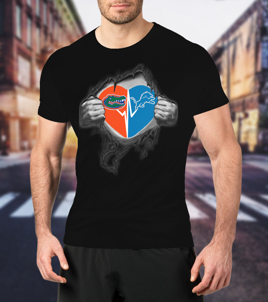 Lions Gators Heart Detroit Nfl Florida College Sports Fusion T-Shirt