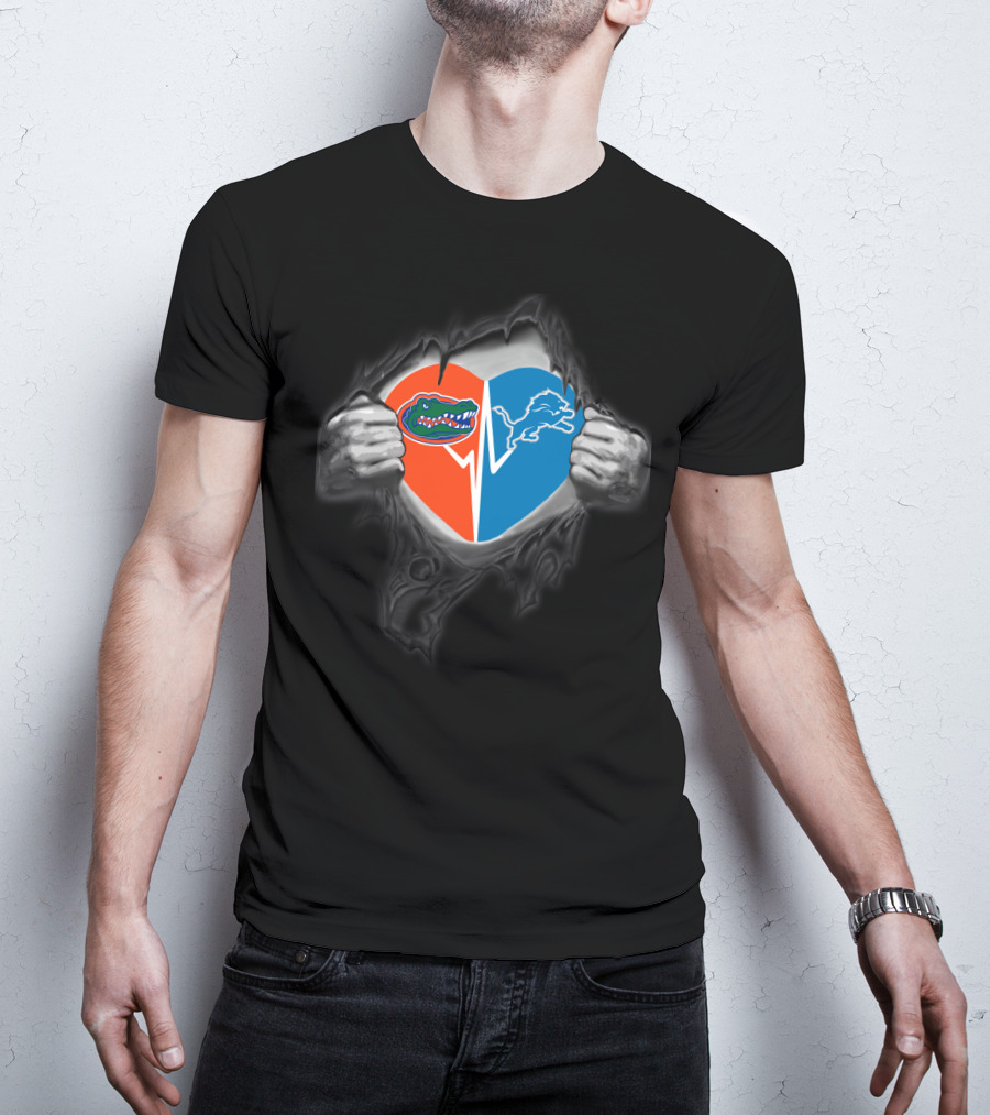 Lions Gators Heart Detroit Nfl Florida College Sports Fusion T-Shirt