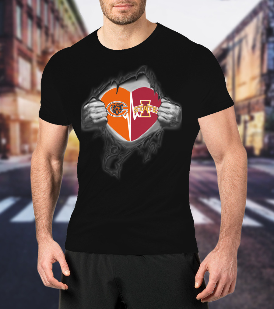 Chicago Bears And Iowa State Cyclones Heart Logo Combination T-Shirt