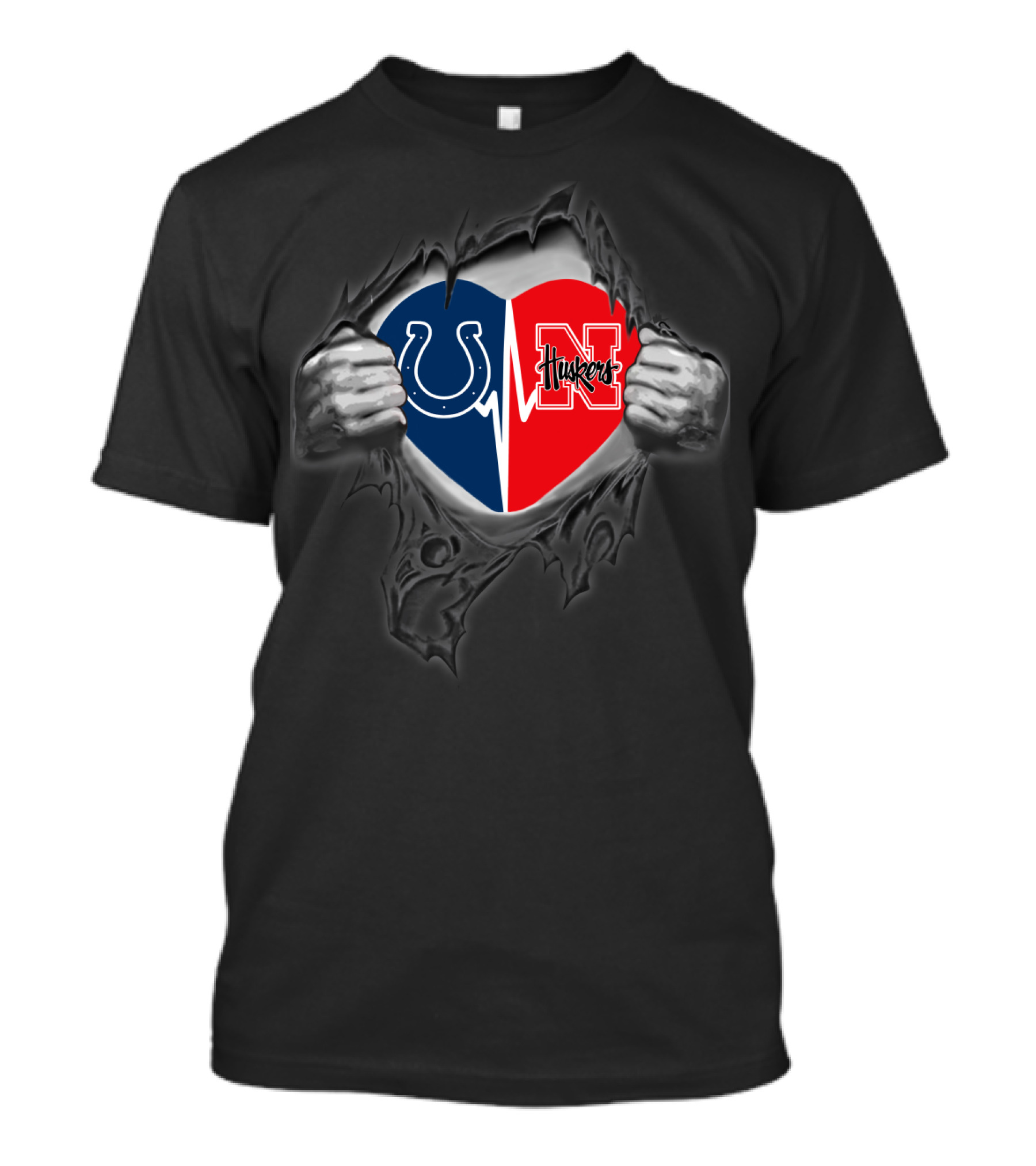 Colts Huskers Heart Logo Tear T-Shirt