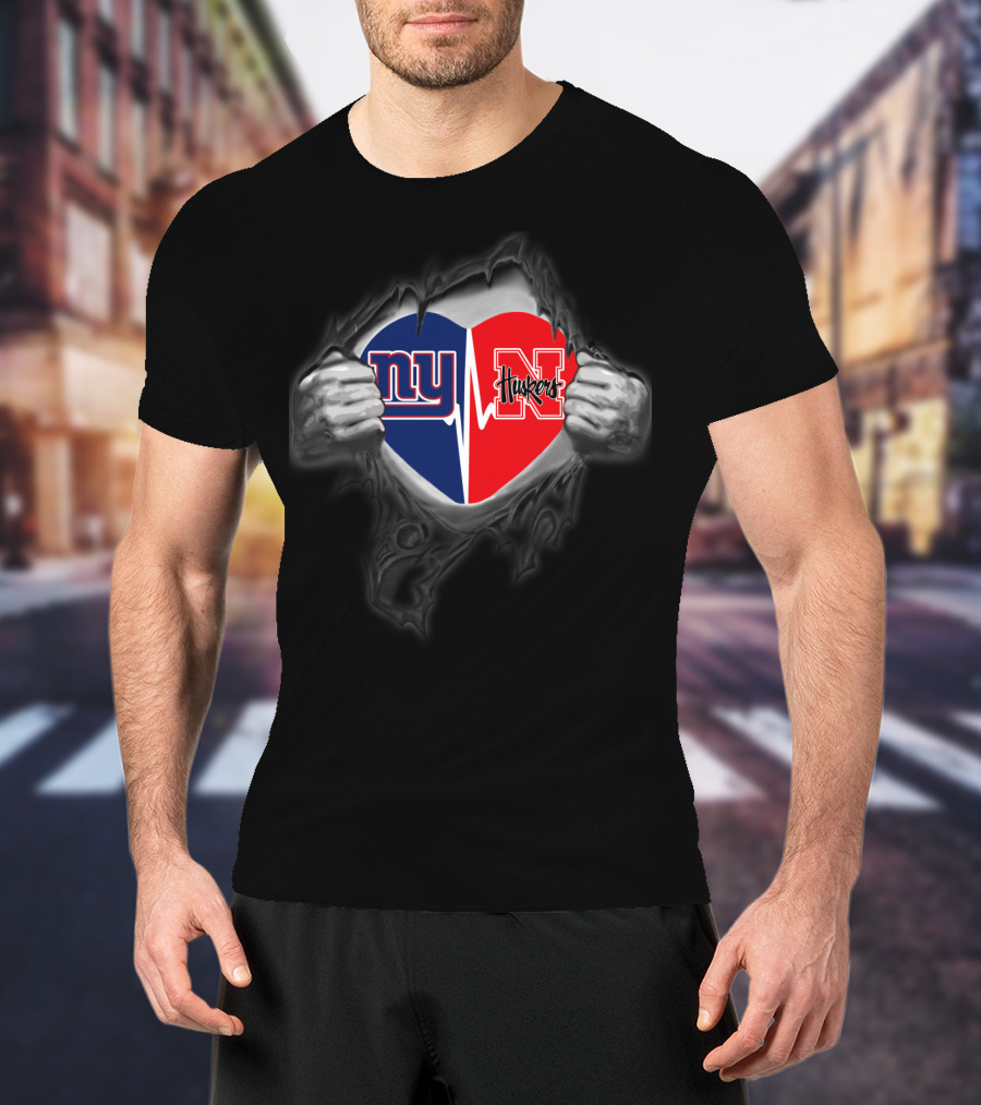 Ny Huskers Giants Nebraska Cornhuskers Heart Tear T-Shirt
