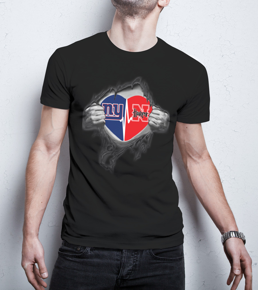 Ny Huskers Giants Nebraska Cornhuskers Heart Tear T-Shirt