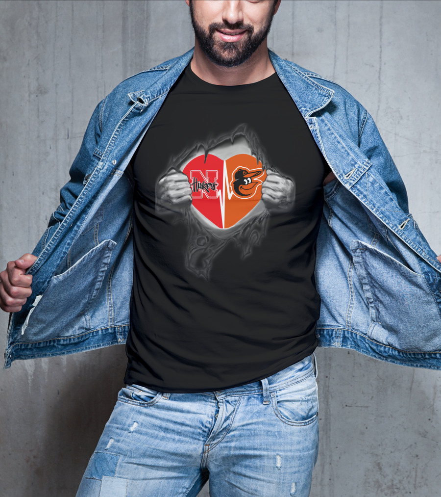 Nebraska Cornhuskers Orioles Heart Torn T-Shirt