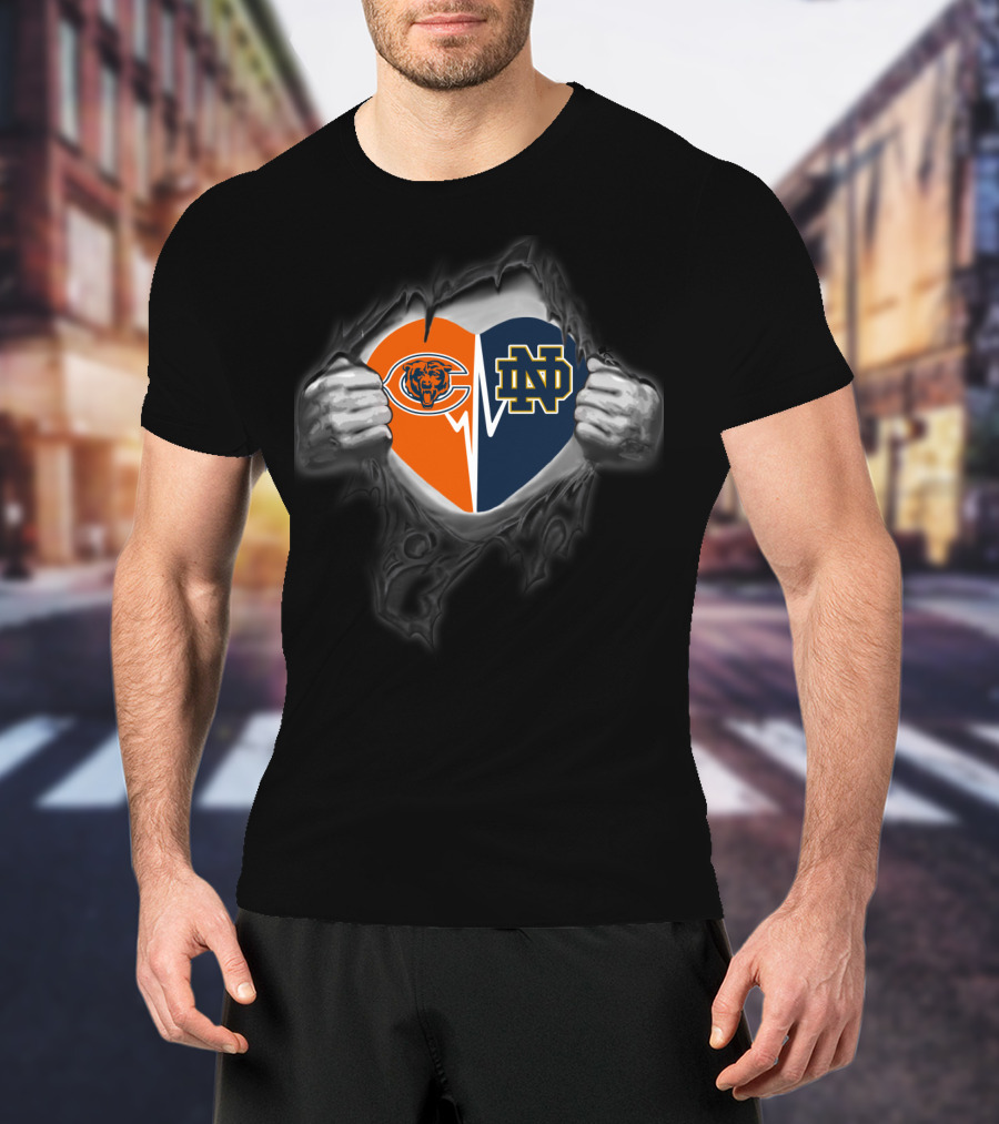 Chicago Bears Notre Dame Heart Torn T-Shirt