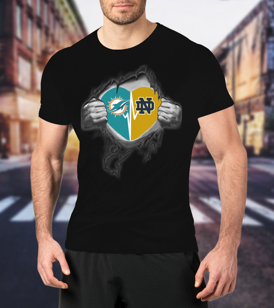 Miami Dolphins Notre Dame Logo Heart T-Shirt