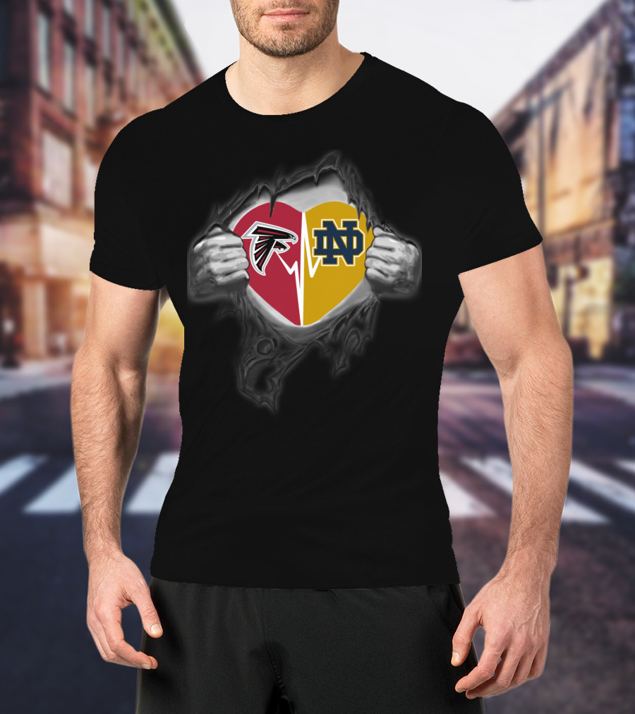 Atlanta Falcons Notre Dame Heart Logo Fusion T-Shirt