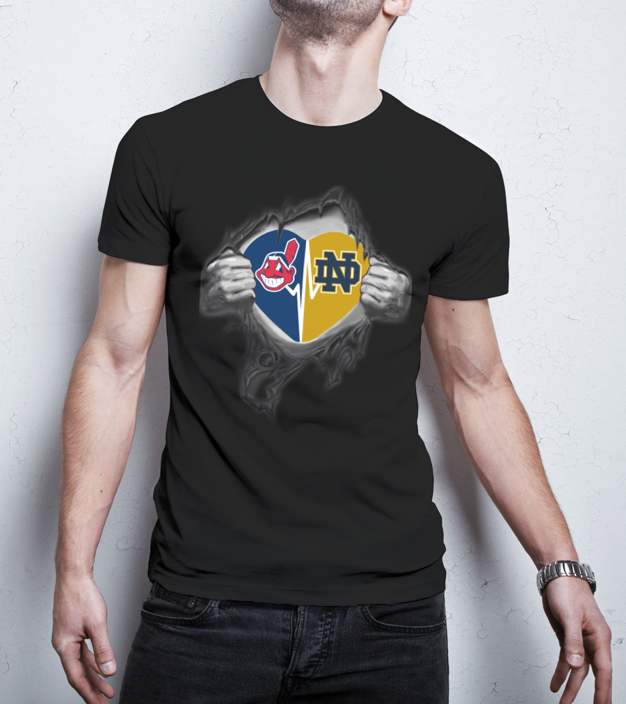 Cleveland Indians And Notre Dame Heart Logo Fusion T-Shirt