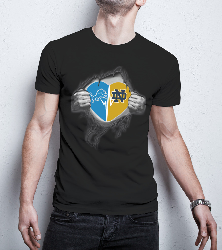 Lions Notre Dame Heart Split Allegiance T-Shirt