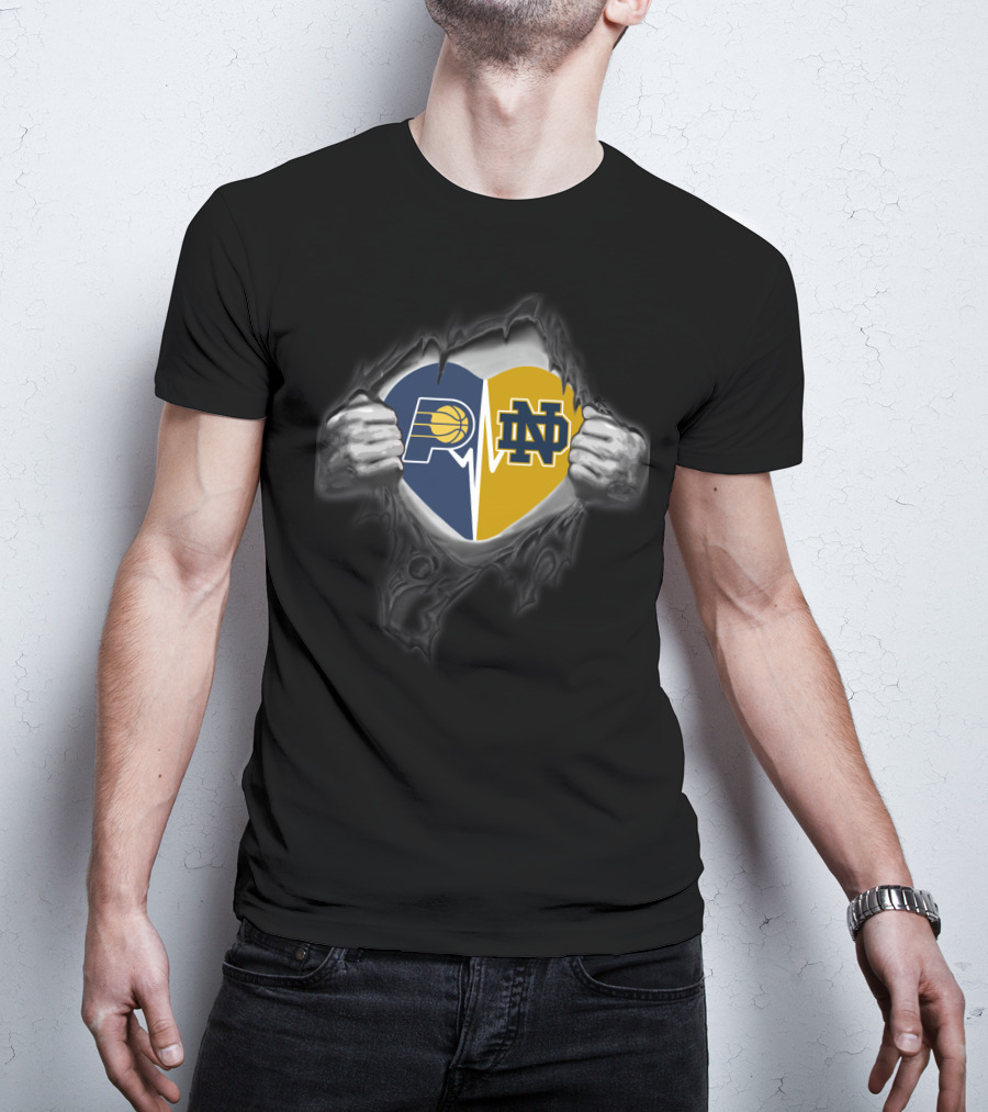 Pacers Notre Dame Heartbeat Logos Peeling Hands T-Shirt