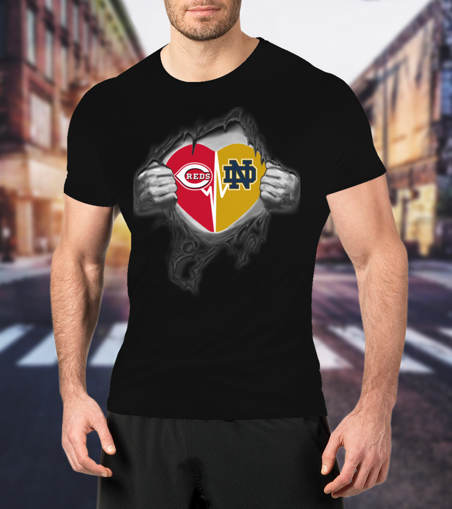 Cincinnati Reds Notre Dame Heart Rip T-Shirt