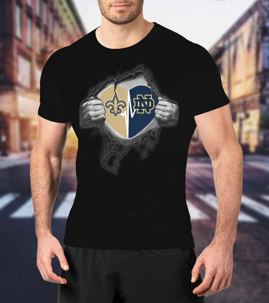New Orleans Saints Notre Dame Fighting Irish Heart Hoodie T-Shirt