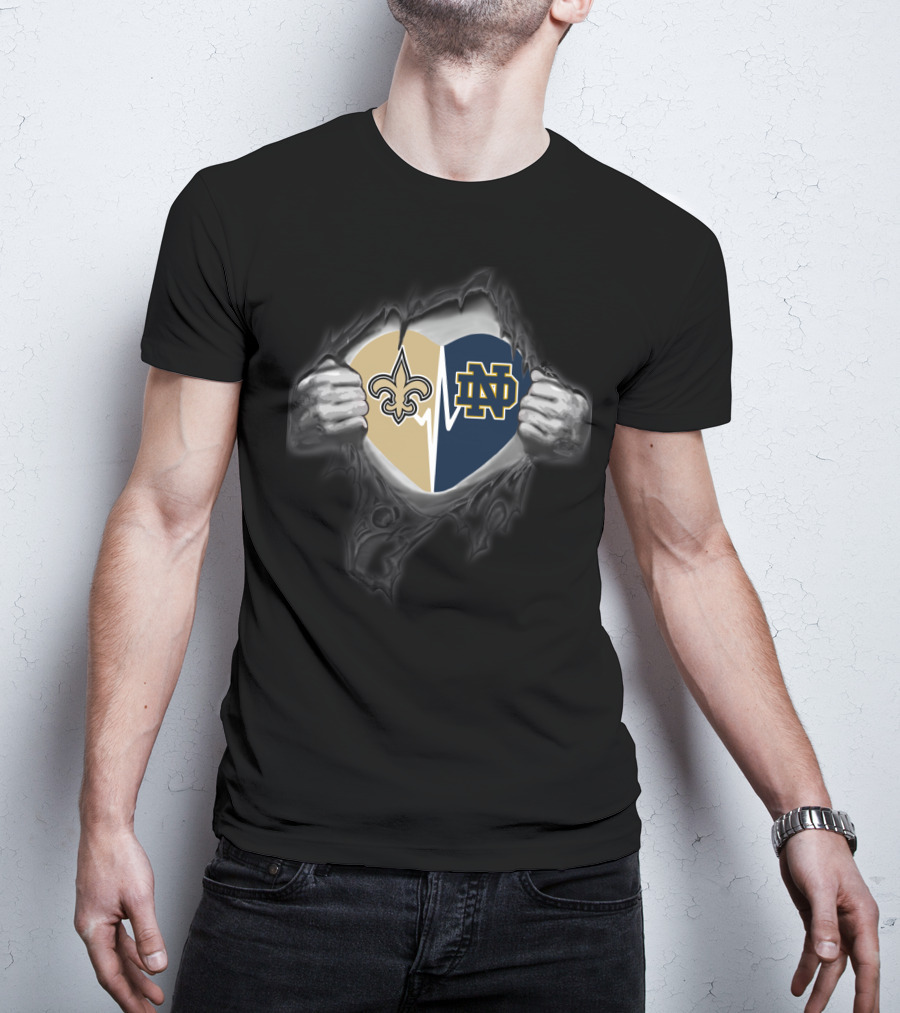 New Orleans Saints Notre Dame Fighting Irish Heart Hoodie T-Shirt