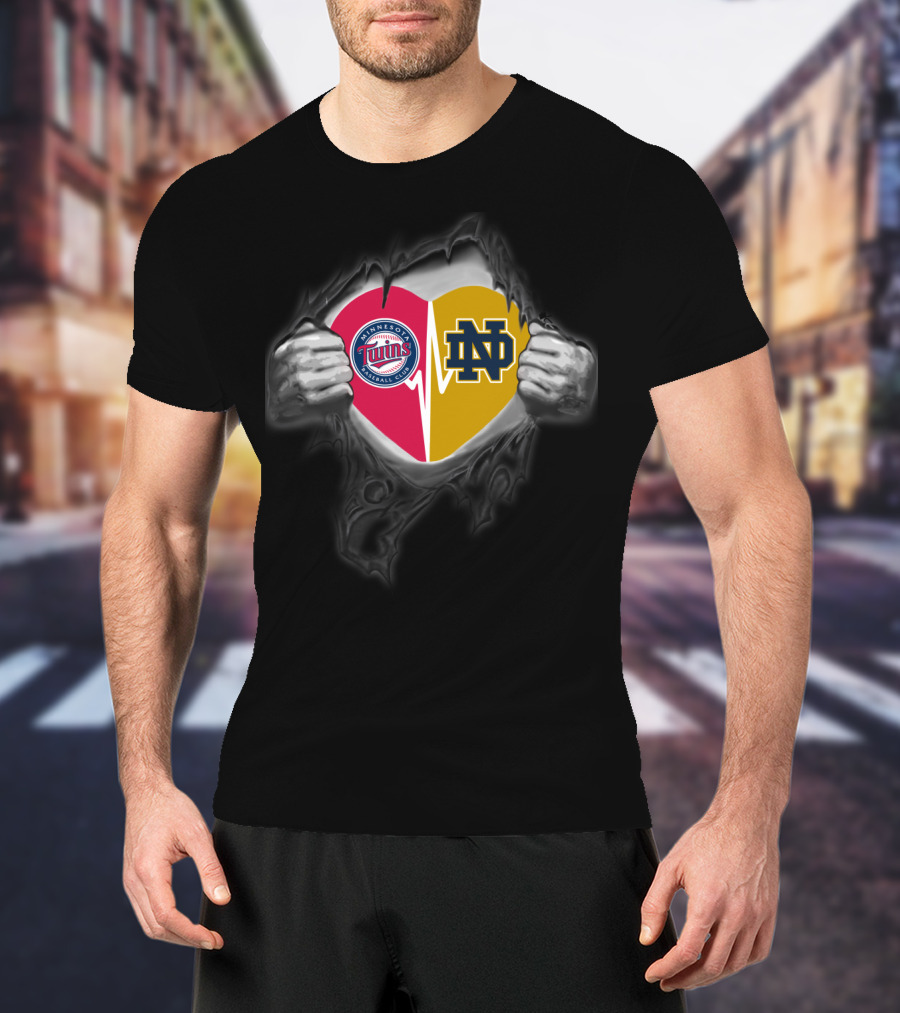 Minnesota Twins Notre Dame Fighting Irish Heart Logo Combo T-Shirt