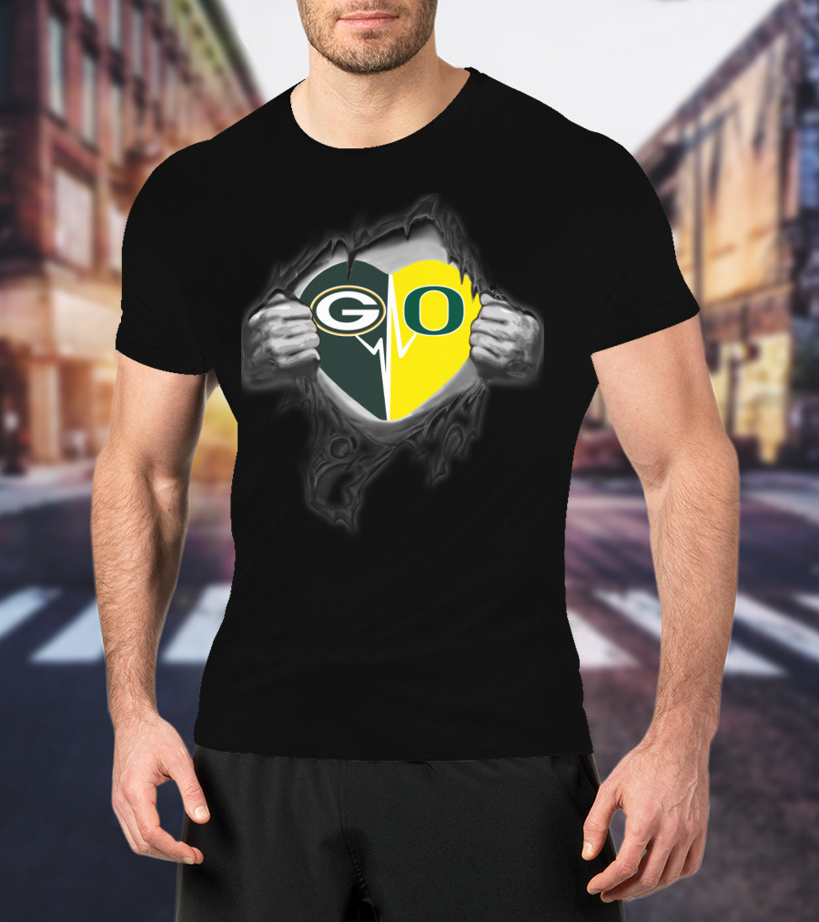 Go Packers Oregon Ducks Heart Combo T-Shirt