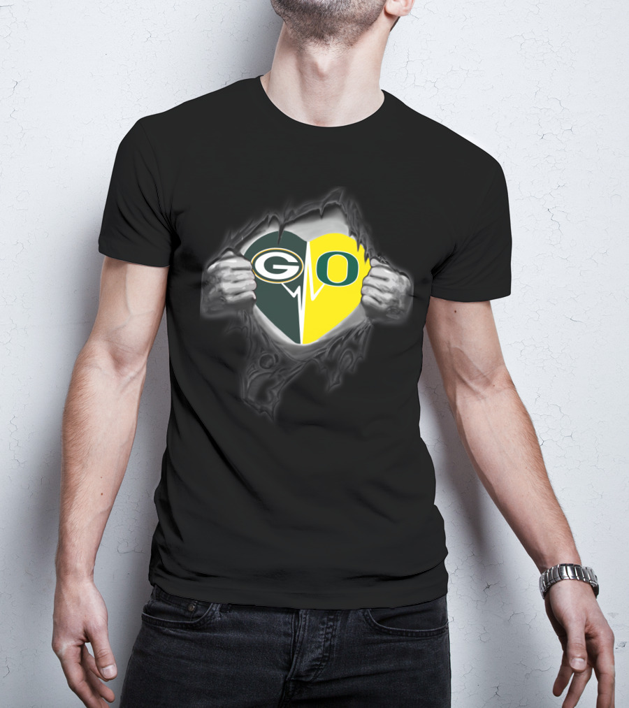 Go Packers Oregon Ducks Heart Combo T-Shirt