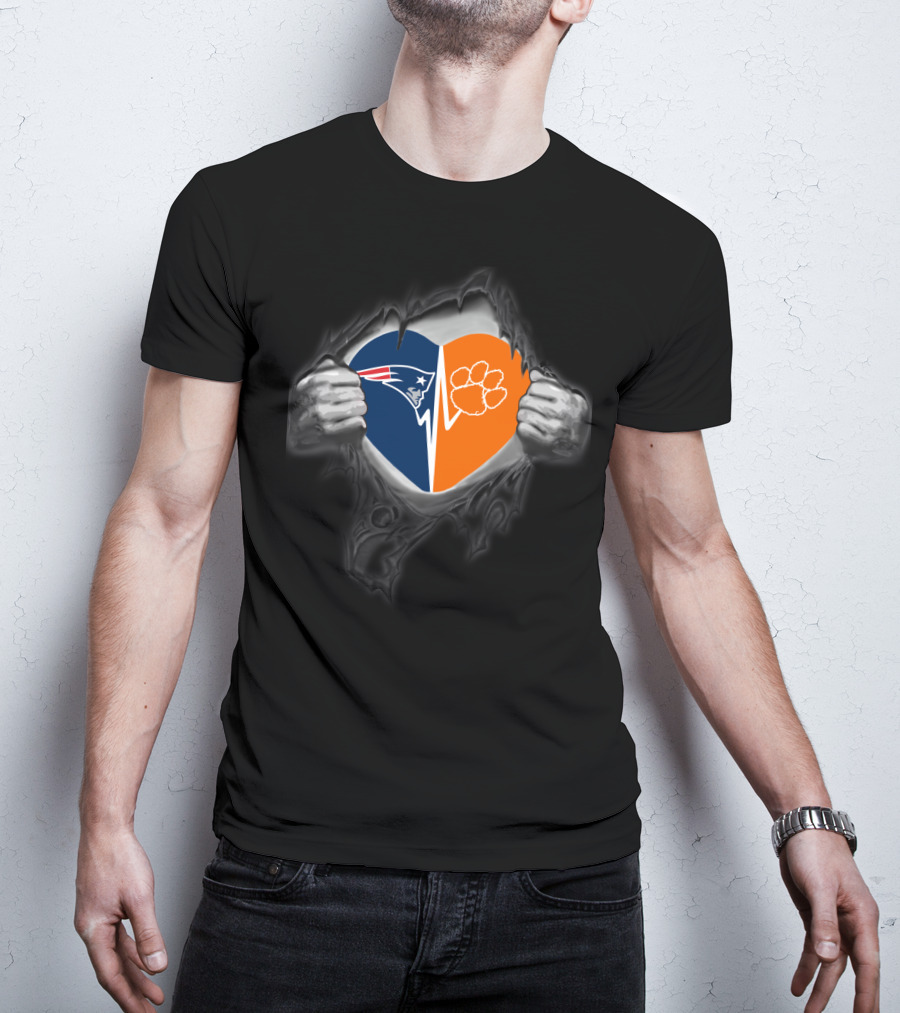 Patriots Clemson Tigers Heart Logo Rip T-Shirt