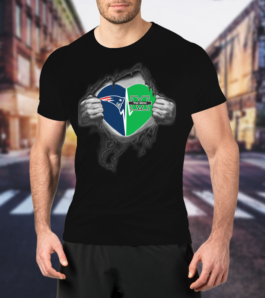 Heart Of Patriots And Marshall Thundering Herd Fan Combination T-Shirt