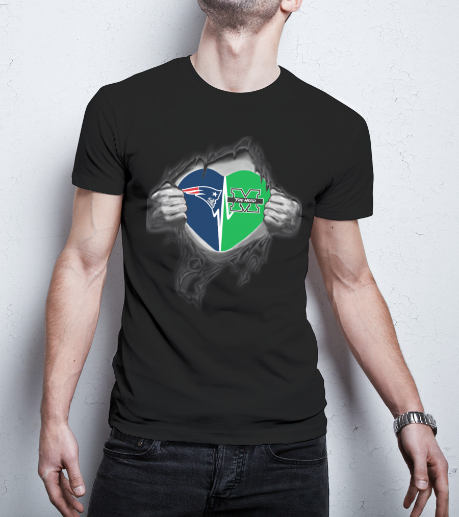 Heart Of Patriots And Marshall Thundering Herd Fan Combination T-Shirt