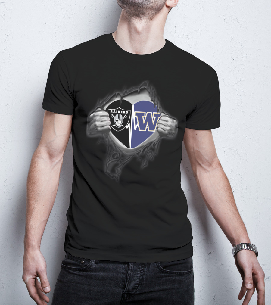 Raiders Washington Huskies Heart Logo Combination T-Shirt