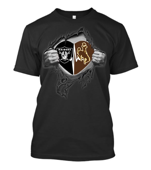 Raiders Wyoming Cowboys Heart With Hands And Logos T-Shirt