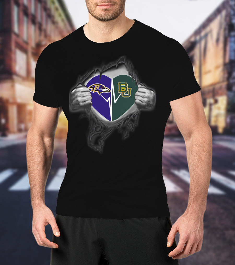 Baltimore Ravens And Baylor Bears Heart T-Shirt