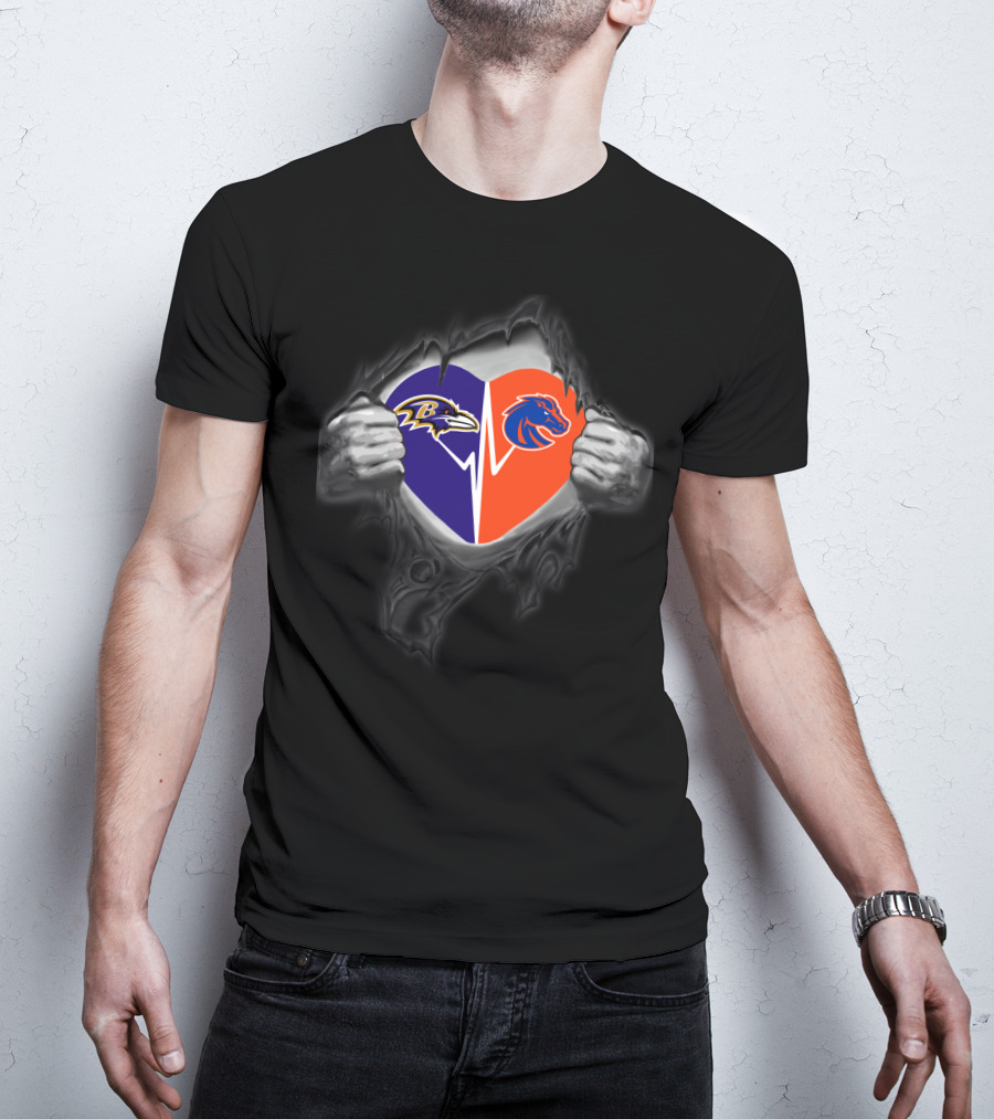 Ravens Boise State Broncos Heart Torn Open T-Shirt
