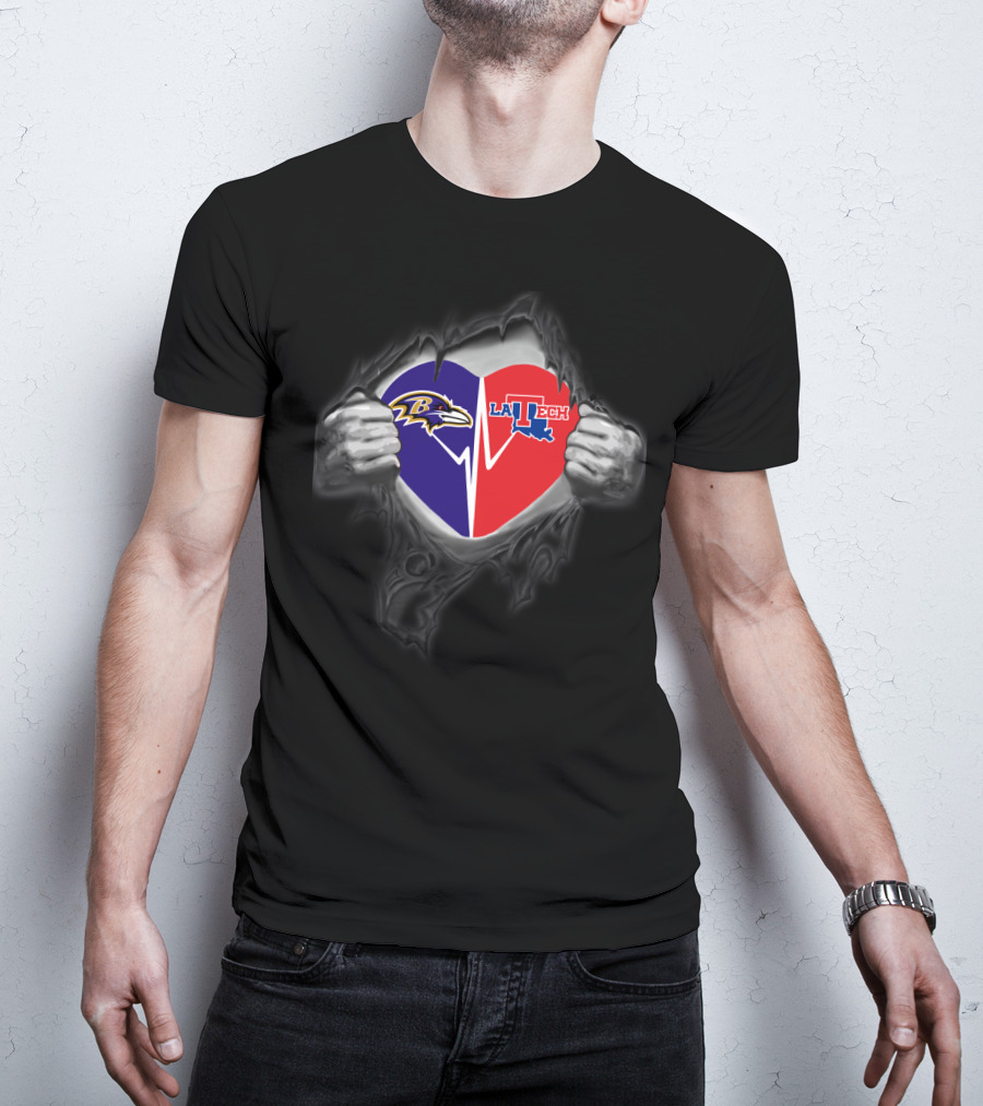 Ravens And Louisiana Tech Heart T-Shirt