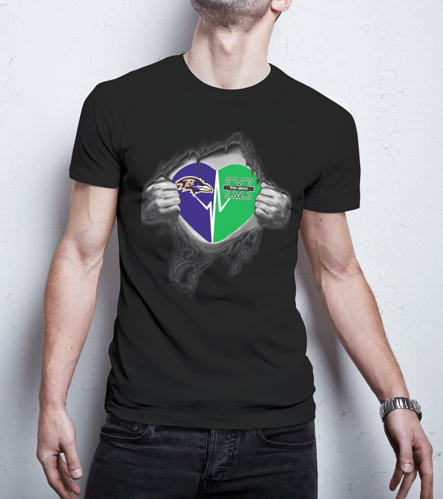 Baltimore Ravens Marshall Thundering Herd Heart T-Shirt