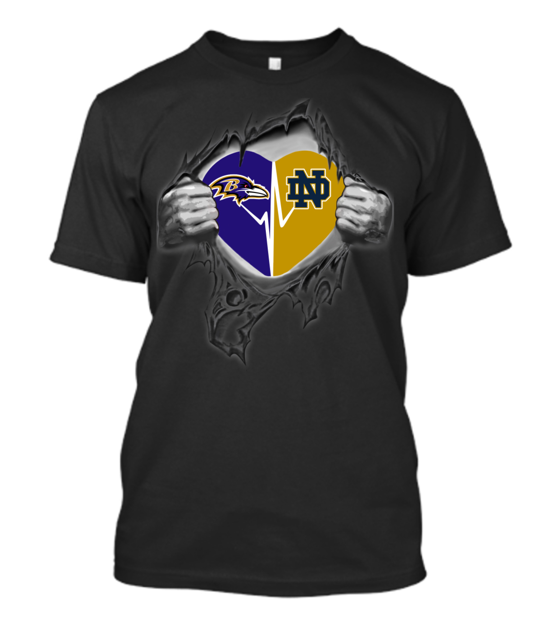 Baltimore Ravens Notre Dame Fighting Irish Heart Tear T-Shirt