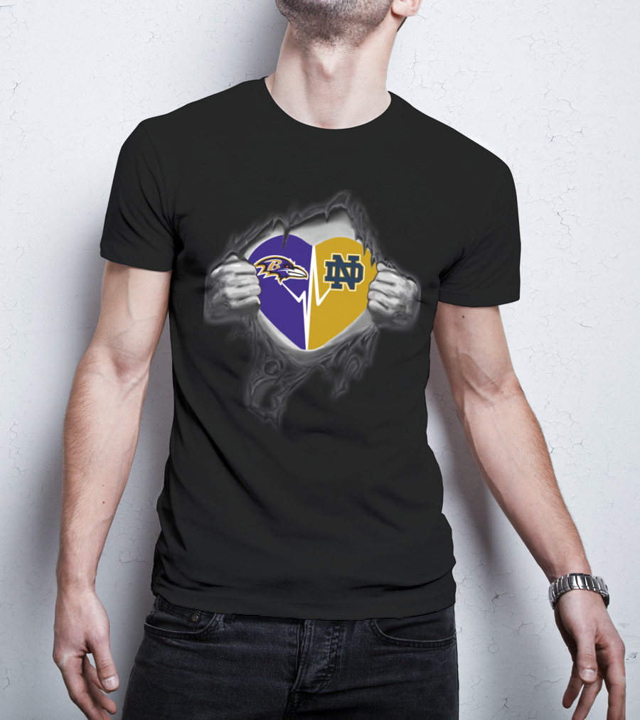 Baltimore Ravens Notre Dame Fighting Irish Heart Tear T-Shirt