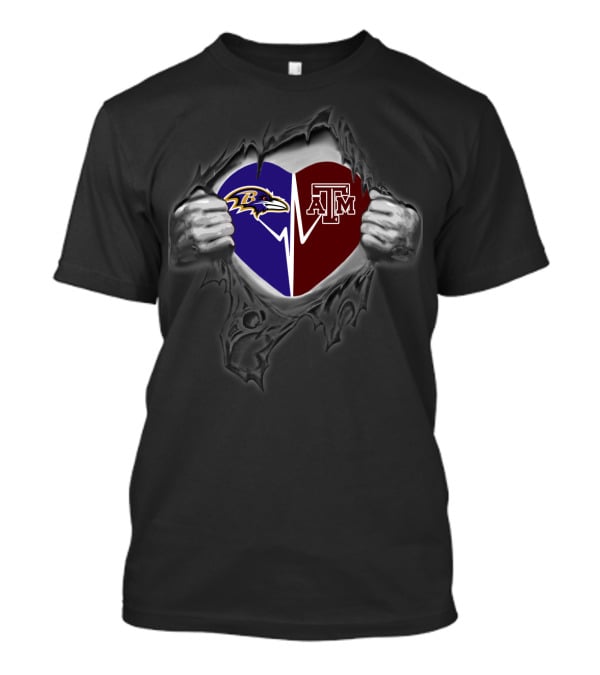 Baltimore Ravens Texas A&M Aggies Heart Logo Fusion T-Shirt