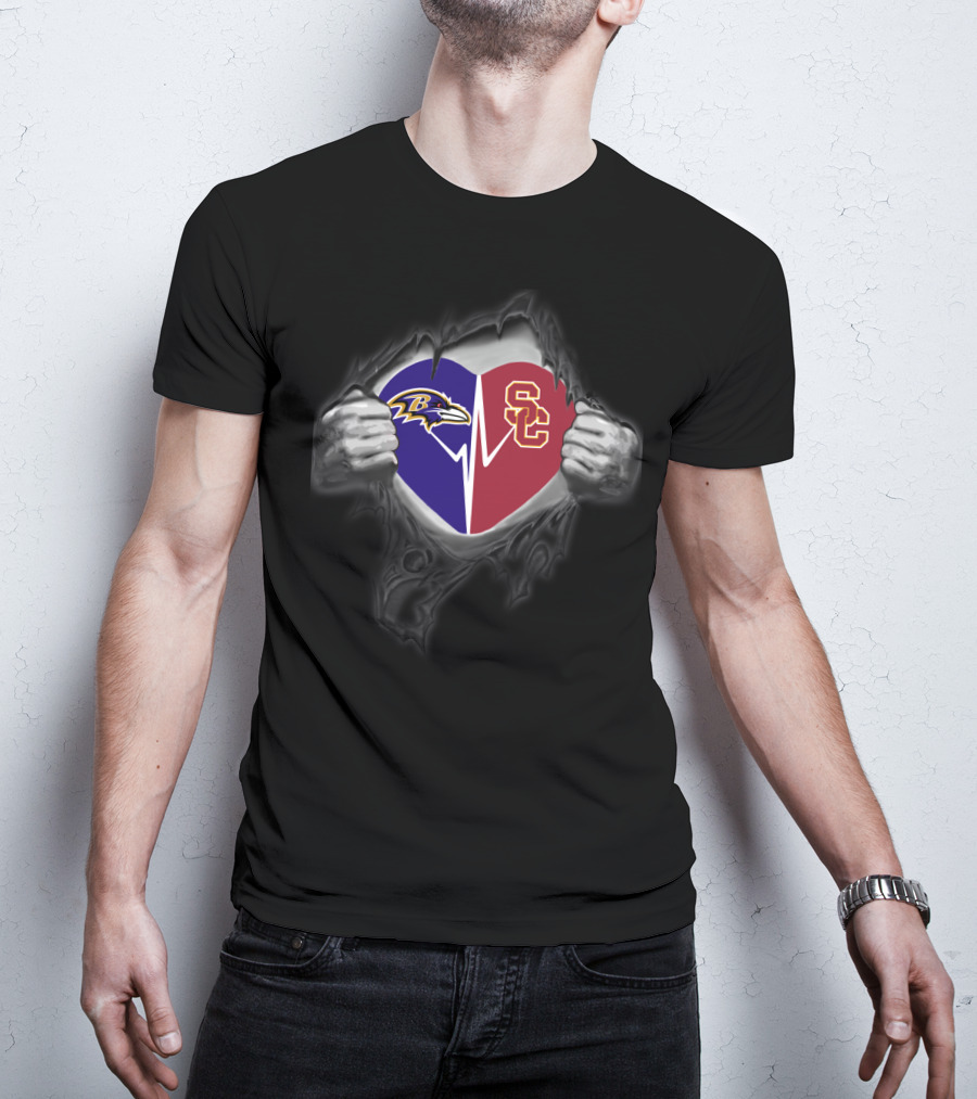 Baltimore Ravens Usc Trojans Heartbeat Split T-Shirt