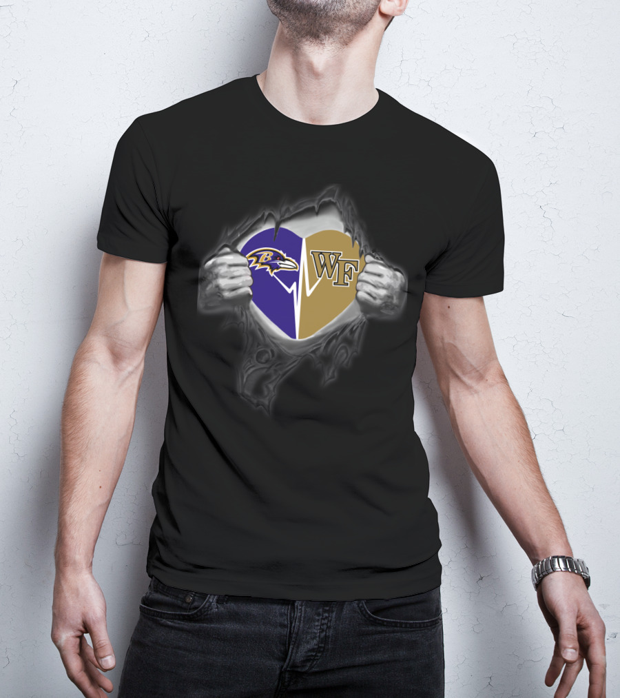 Baltimore Ravens And Wake Forest Heart T-Shirt