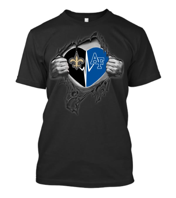 Saints New Orleans And Air Force Falcons Heart Logo Combination T-Shirt
