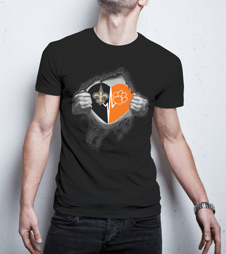 New Orleans Saints Clemson Tigers Heart T-Shirt