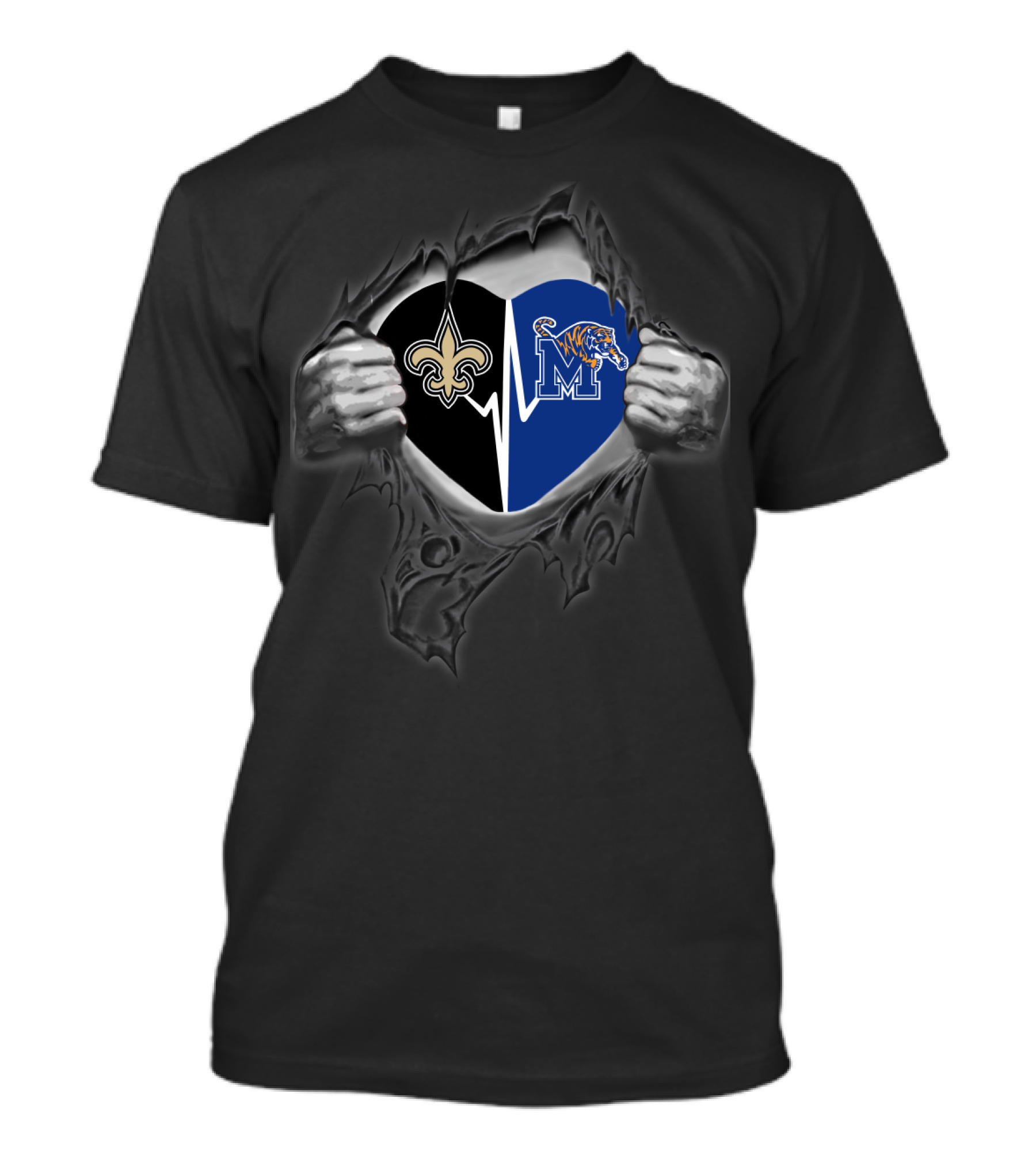 Saints New Orleans Heartbeat Memphis Tigers Pride T-Shirt