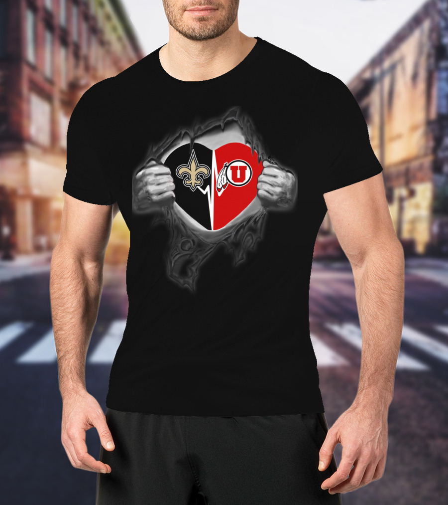 Saints Fleur-De-Lis Utah Utes Football Heart T-Shirt